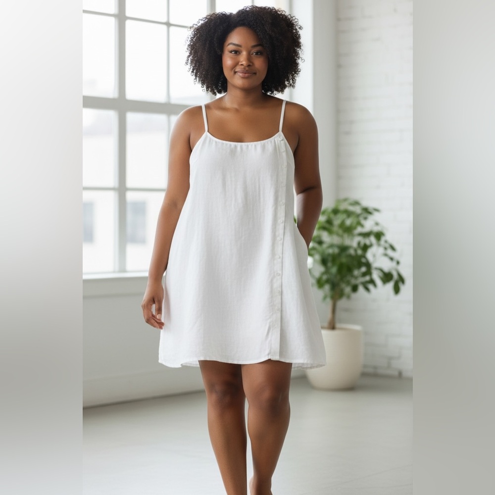 A&F white linen blend button details 100% cotton skort Mini Dress jumpsuit - Picture 4 of 6